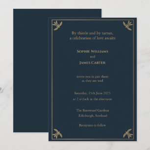 Schottischer Tartan Navy Gold Botanischer Blatt Ec Einladung