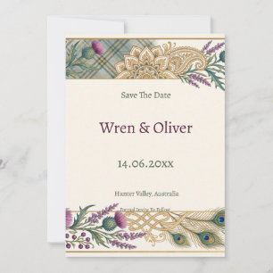 Schottischer Tartan-Pfau-Mandala Save the Date S