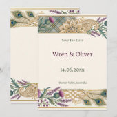 Schottischer Tartan-Pfau-Mandala Save the Date | S (Vorne/Hinten)