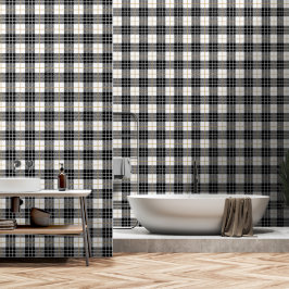 Schottischer Tartan Schwarz-Weiß Kariert Tapete