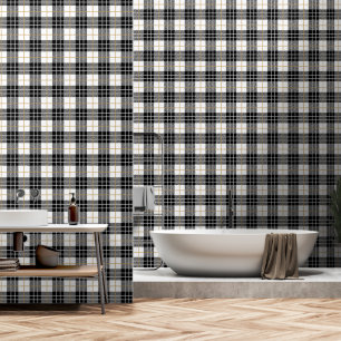 Schottischer Tartan Schwarz-Weiß Kariert Tapete