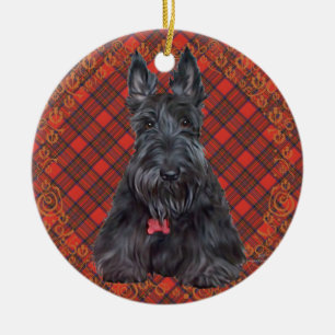 Schottischer Terrier auf Tartan Keramikornament