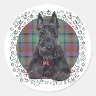 Schottischer Terrier auf Tartan Runder Aufkleber