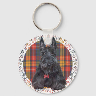 Schottischer Terrier auf Tartan Schlüsselanhänger