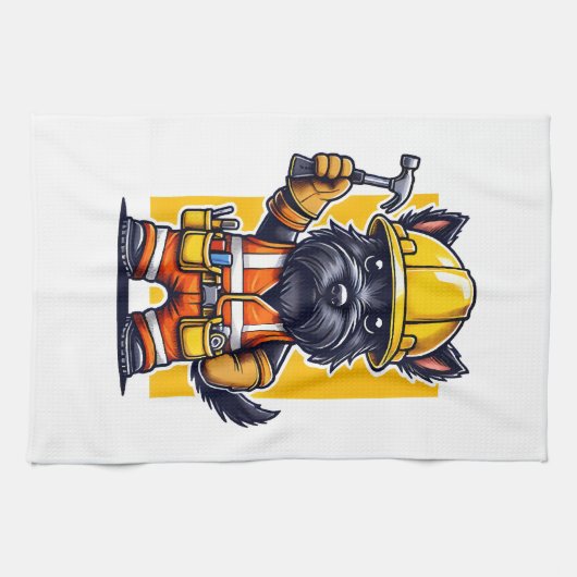 Schottischer Terrier Bauarbeiter Geschirrtuch (Horizontal)