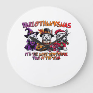 Schottischer Terrier Halloween Erntedankfest Weihn Große Wanduhr