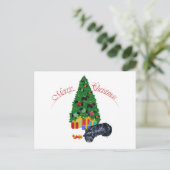 Schottischer Terrier hält Weihnachtsfest Feiertagspostkarte (Stehend Vorderseite)