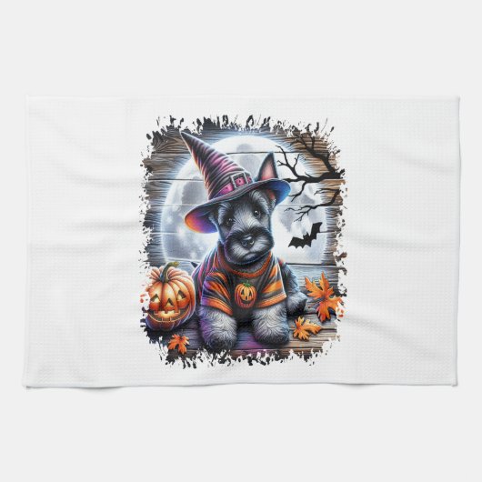 Schottischer Terrier Hund Halloween Geschirrtuch (Horizontal)