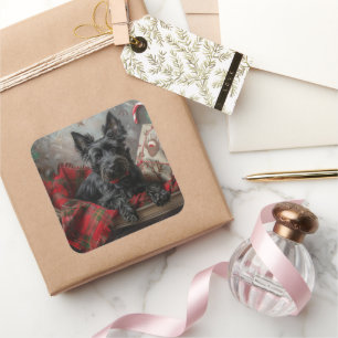 Schottischer Terrier Hund Weihnachtsfestlich Quadratischer Aufkleber
