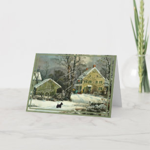 Schottischer Terrier im altmodischen Winter Karte