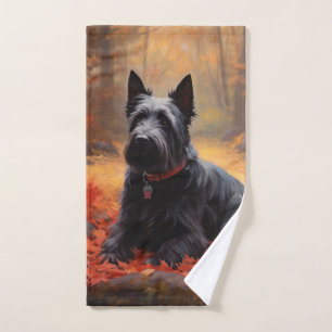 Schottischer Terrier im Herbstlaub Fall Inspiriert Badhandtuch Set