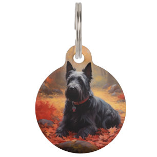 Schottischer Terrier im Herbstlaub Fall Inspiriert Haustiermarke