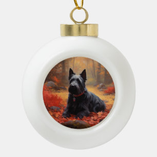 Schottischer Terrier im Herbstlaub Fall Inspiriert Keramik Kugel-Ornament