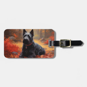 Schottischer Terrier im Herbstlaubfall inspiriert Gepäckanhänger
