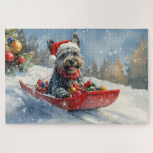 Schottischer Terrier im Schlitten Lass es schneien Puzzle