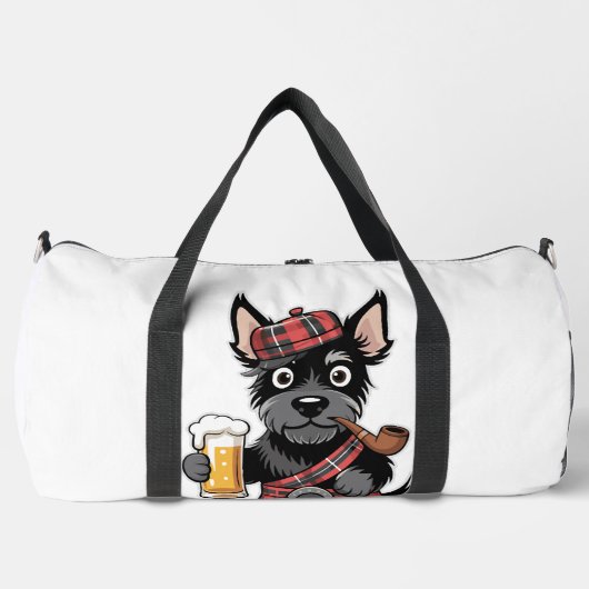 Schottischer Terrier im Schottenkaro-Kilt mit Bier Duffle Bag (Vorderseite)