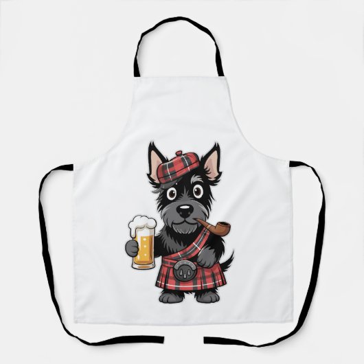 Schottischer Terrier im Schottenkaro-Kilt mit Bier Schürze (Vorderseite)