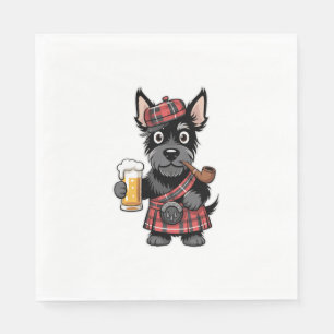 Schottischer Terrier im Schottenkaro-Kilt mit Bier Serviette