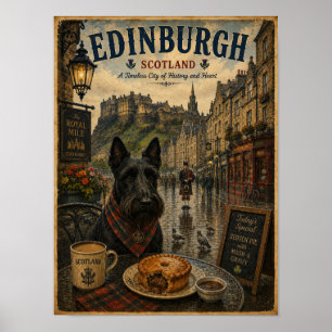 Schottischer Terrier in Edinburgh Vintage-Reisekun Poster