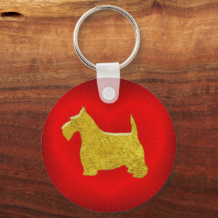 Schottischer Terrier in Gold auf Herz Schlüsselanhänger