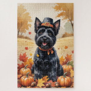 Schottischer Terrier in Herbstlaub-Erntedank-Kunst Puzzle