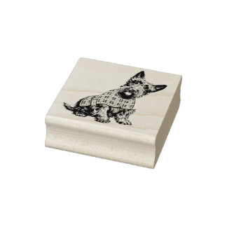 Schottischer Terrier in karierter Jacke - Stempel