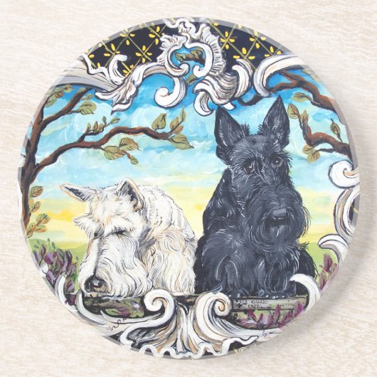 Schottischer Terrier Landschaft Sandstein Untersetzer (Vorne)