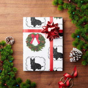 Schottischer Terrier mit Weihnachtskranz Geschenkpapier