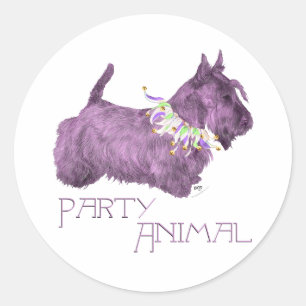 Schottischer Terrier Party Animal Runder Aufkleber