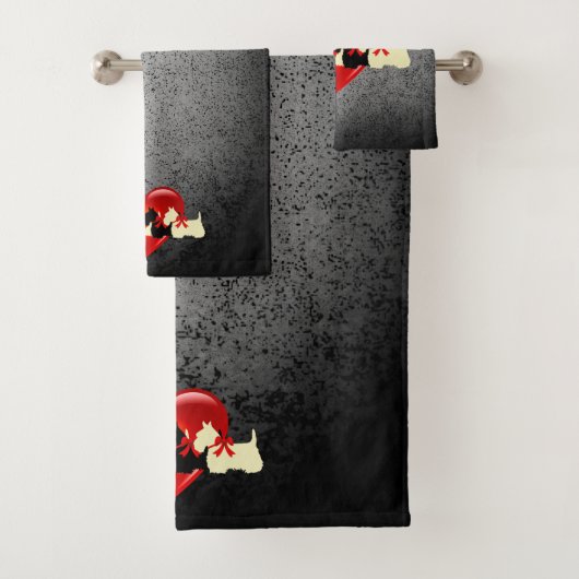 Schottischer Terrier/rotes Herz/Roter Bogen/Granit Badhandtuch Set (Insitu)