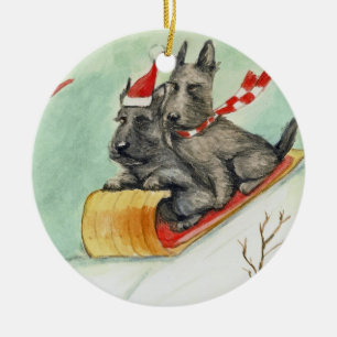 Schottischer Terrier-Schlittenfahrt-Kunst-Ornament Keramik Ornament