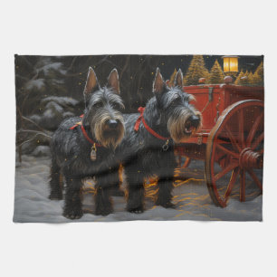 Schottischer Terrier Schneebedeckter Schlitten Wei Geschirrtuch