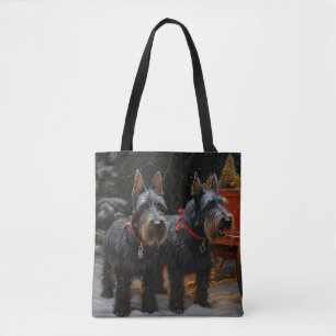 Schottischer Terrier Schneebedeckter Schlitten Wei Tasche