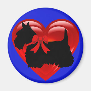 Schottischer Terrier schwarz/weiß rotes Herz/Schle Magnet