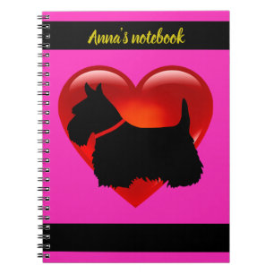 Schottischer Terrier Schwarz/Weiß-Silhouette Herz/ Notizblock