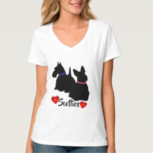 Schottischer Terrier/schwarze Silhouette rosa/blau T-Shirt