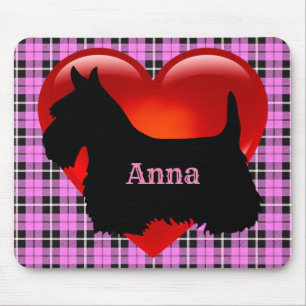 Schottischer Terrier schwarze Silhouette, rosa Kar Mousepad