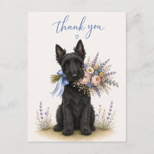 Schottischer Terrier Scottie Blumenstrauß Dankesch Postkarte