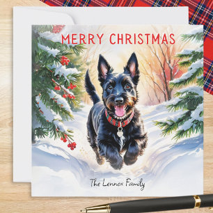Schottischer Terrier Scottie Hund im Schnee Weihna Feiertagskarte