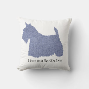 Schottischer Terrier Silhouette in Denim Kissen