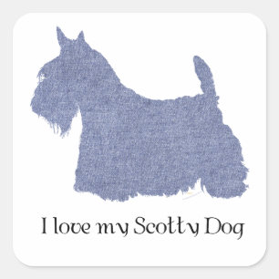 Schottischer Terrier Silhouette in Denim Quadratischer Aufkleber