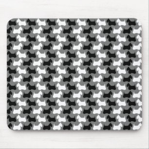 Schottischer Terrier Silhouette, schwarz/weiß/grau Mousepad
