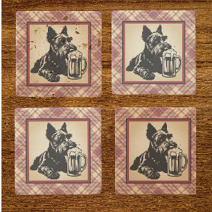 Schottischer Terrier Tartan Karo Erdtöne Steinuntersetzer