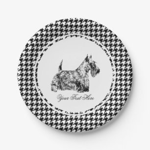 Schottischer Terrier und Houndstooth Personalisier Pappteller