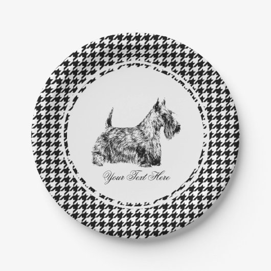Schottischer Terrier und Houndstooth Personalisier Pappteller (Vorderseite)