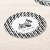 Schottischer Terrier und Houndstooth Personalisier Runder Pappuntersetzer (Angewinkelt)