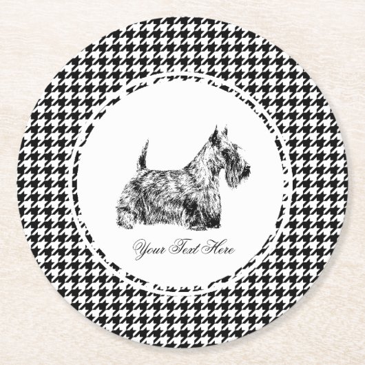 Schottischer Terrier und Houndstooth Personalisier Runder Pappuntersetzer (Vorderseite)