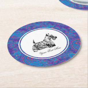 Schottischer Terrier und Paisley personalisieren Runder Pappuntersetzer