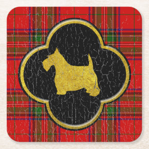 Schottischer Terrier Vintage Plaid Rechteckiger Pappuntersetzer