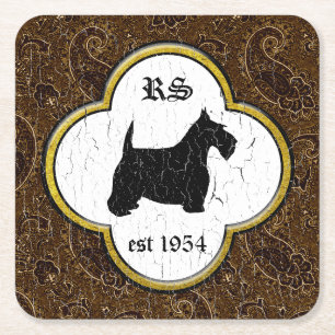 Schottischer Terrier Vintages Paisley Rechteckiger Pappuntersetzer